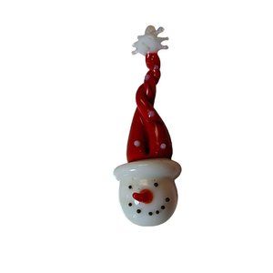 GLASS BLOWN SNOWMAN HEAD APPLIED GLASS CHRISTMAS